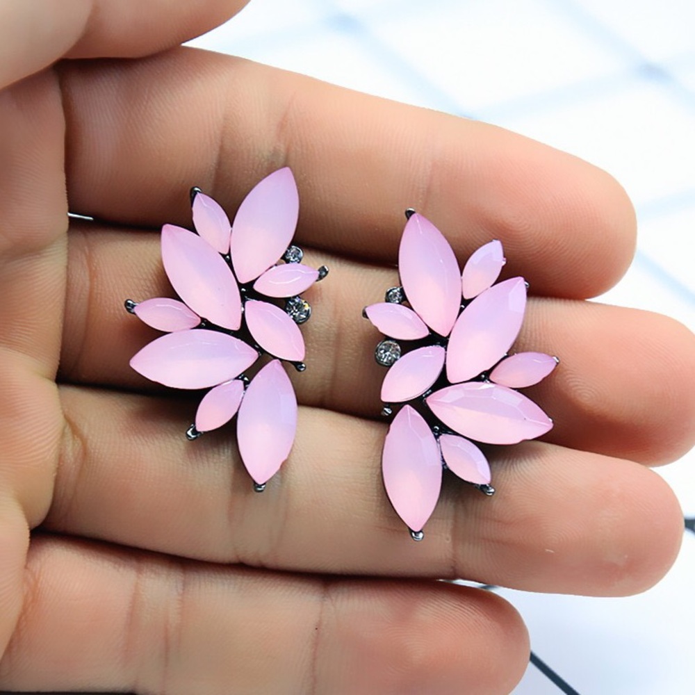 Pink and Red Leaf Drop Earrings - Picture 3 of 6